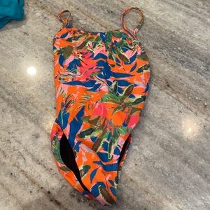 Tropical print jolyn solid back one piece